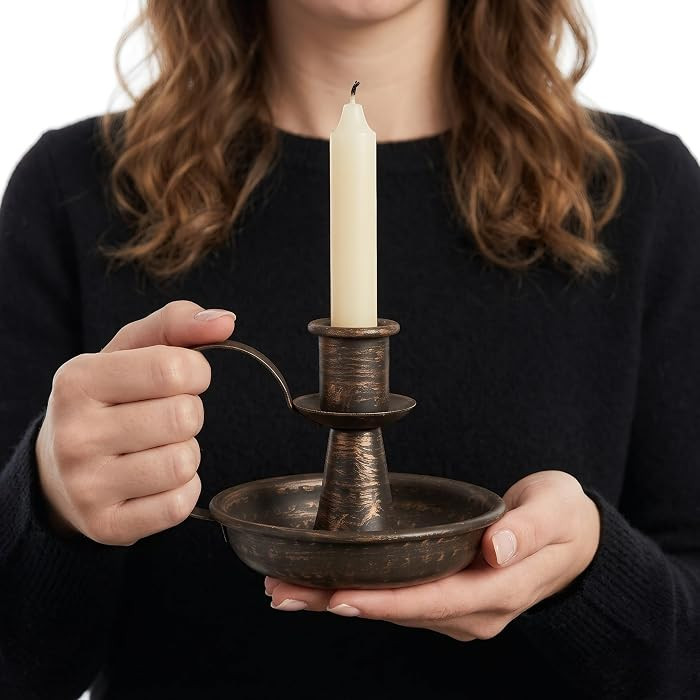 Vintage Taper Candle Holder with Handle, Bronze Iron Candlestick Stand | Amazon (US)
