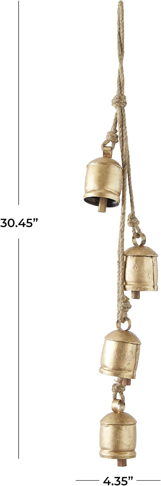 Deco 79 Metal Decorative Cow Bell with Jute Hanging Rope, 4" x 3" x 30", Gold | Amazon (US)