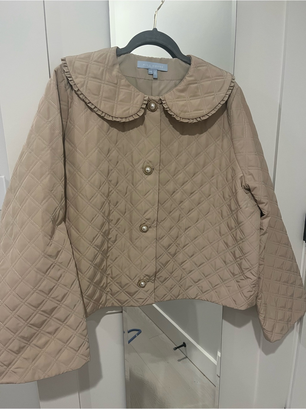 Hill House Quilted Jacket With Ruffle Collar In Taupe | Poshmark