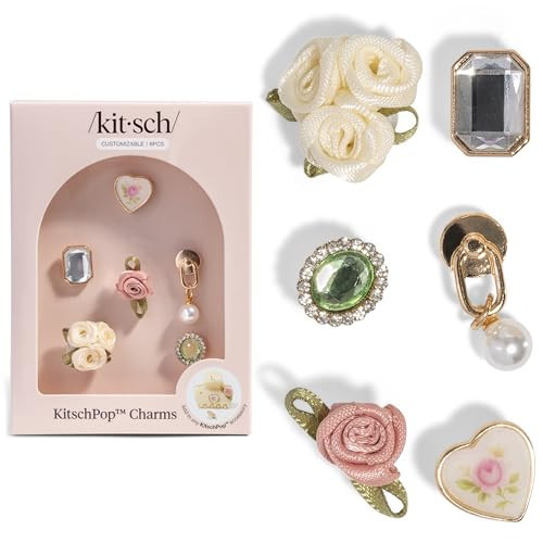 KitschPop™Charm Sets – Interchangeable Charms For Hair Clips, Hair Brushes | Durable Assorted Cute Charms | Compatible with KitschPop™ Hair Accessories - Vintage Ivory, 6pcs | Amazon (US)