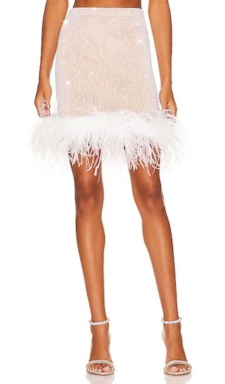 Feathers Mini Skirt in White | Revolve Clothing (Global)