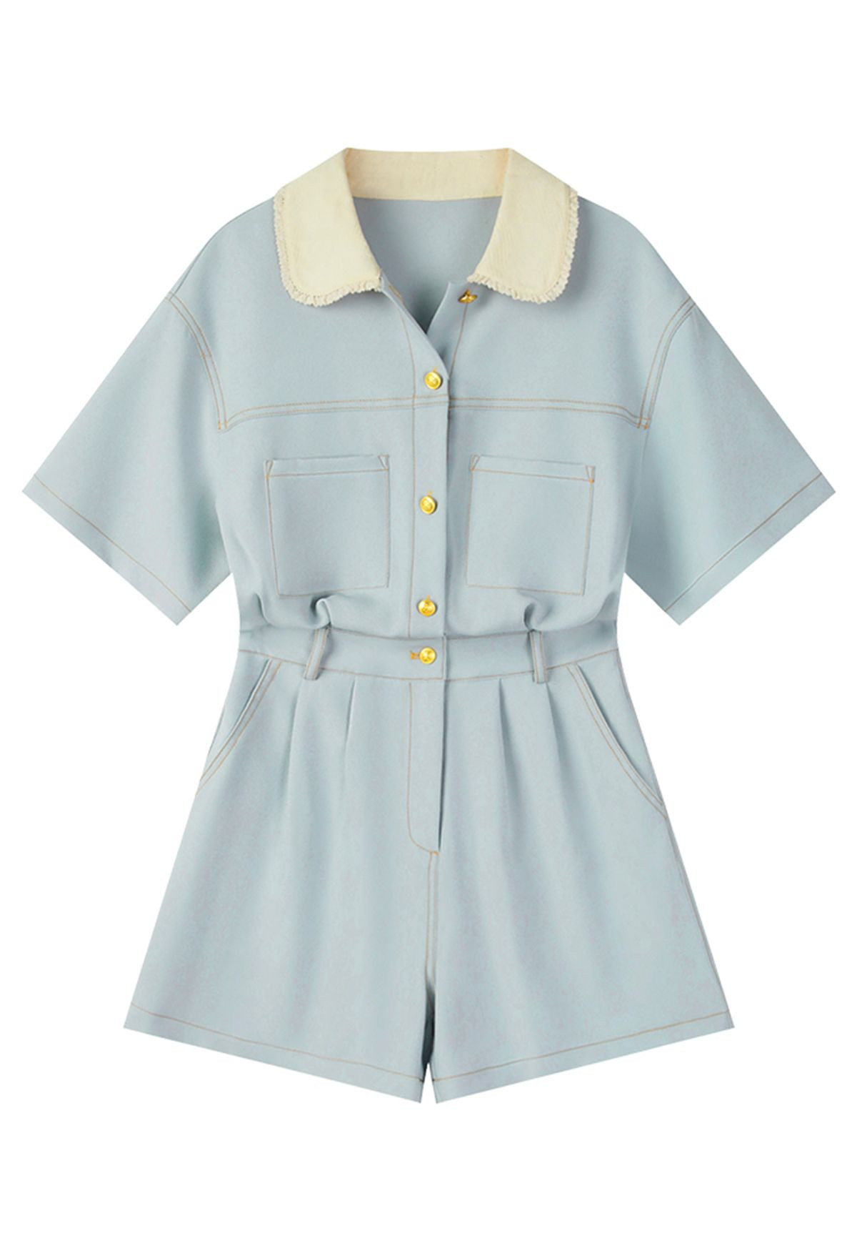 Lace Doll Collar Button Down Playsuit | Chicwish