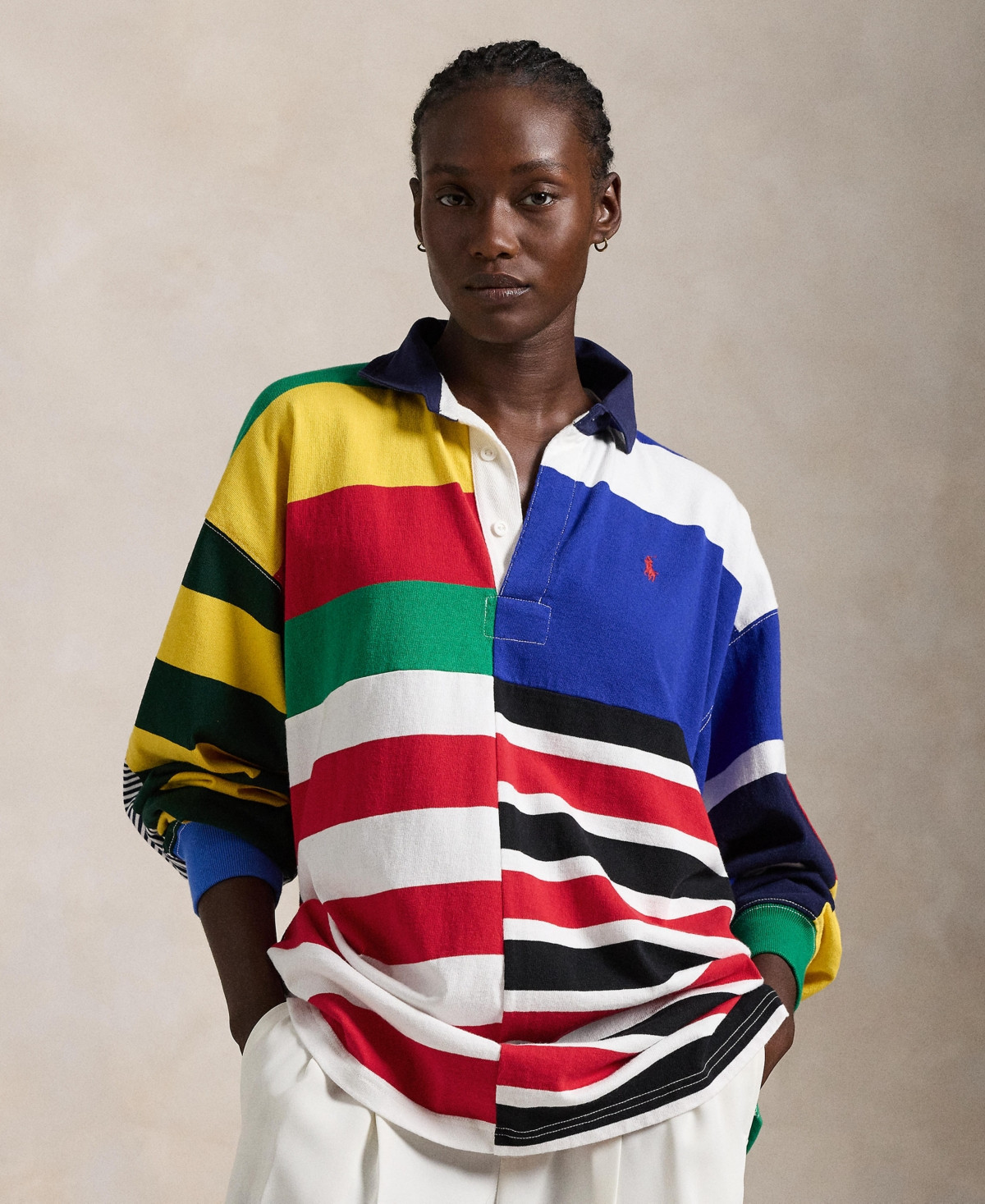 Polo Ralph Lauren Women's Patchwork-Stripe Jersey Rugby Shirt - Stripe Multi | Macy's