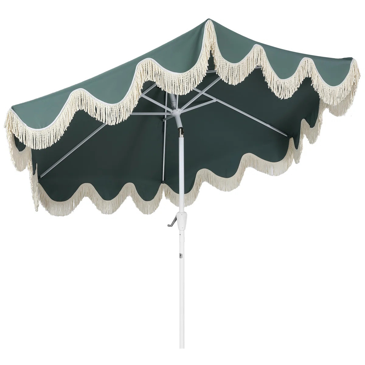 Collins 9 ft. Bohemian Fringe Outdoor Patio Umbrella with Crank Lift and Tilt, Green Scalloped UV... | Wayfair North America