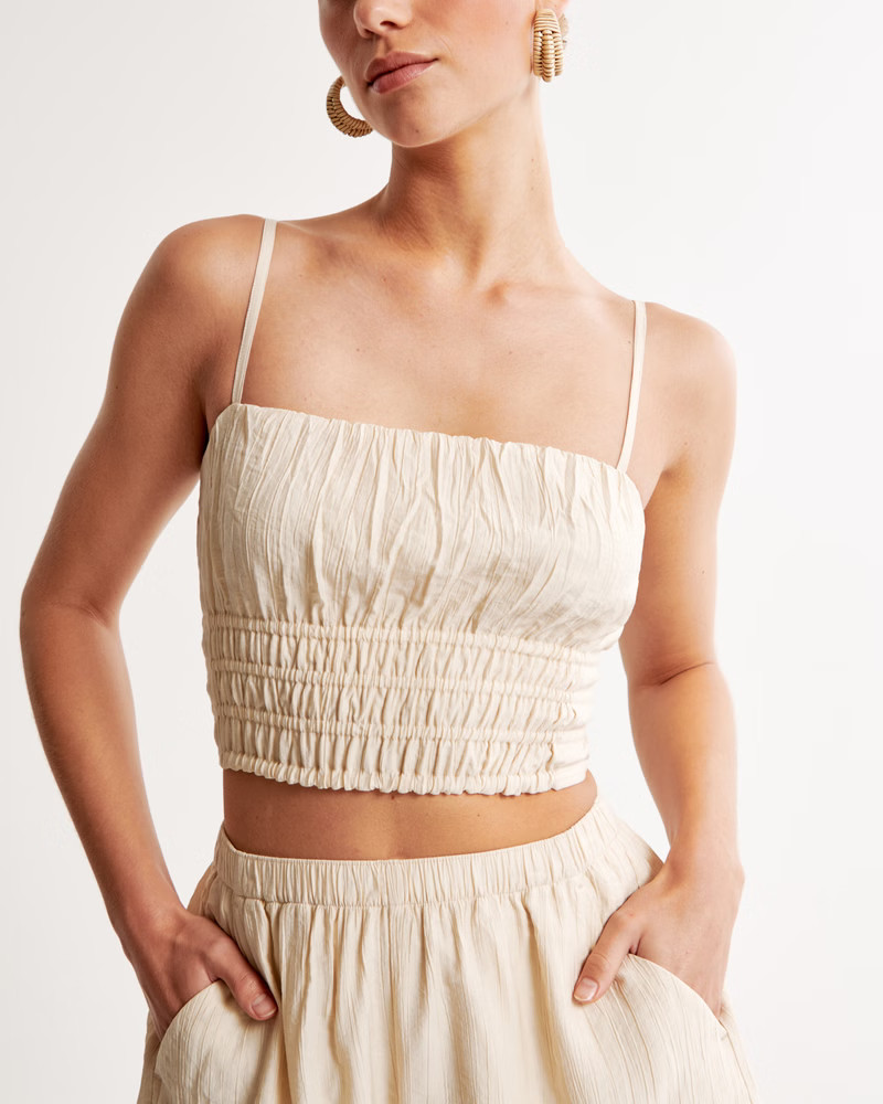 Crinkle Textured Ruched Set Top | Abercrombie & Fitch (US)