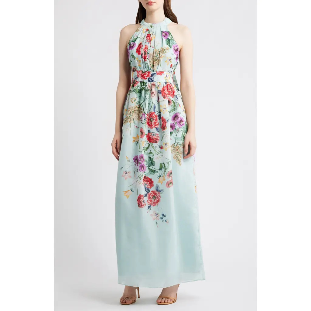 Eliza J Floral Halter Neck Maxi Dress in Mint at Nordstrom Rack, Size 14 | Nordstrom Rack