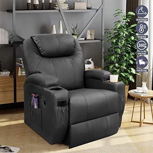 Furniwell Recliner Chair PU Leather Chair with Massage Function Adjustable Home Theater Seating Heat | Amazon (US)