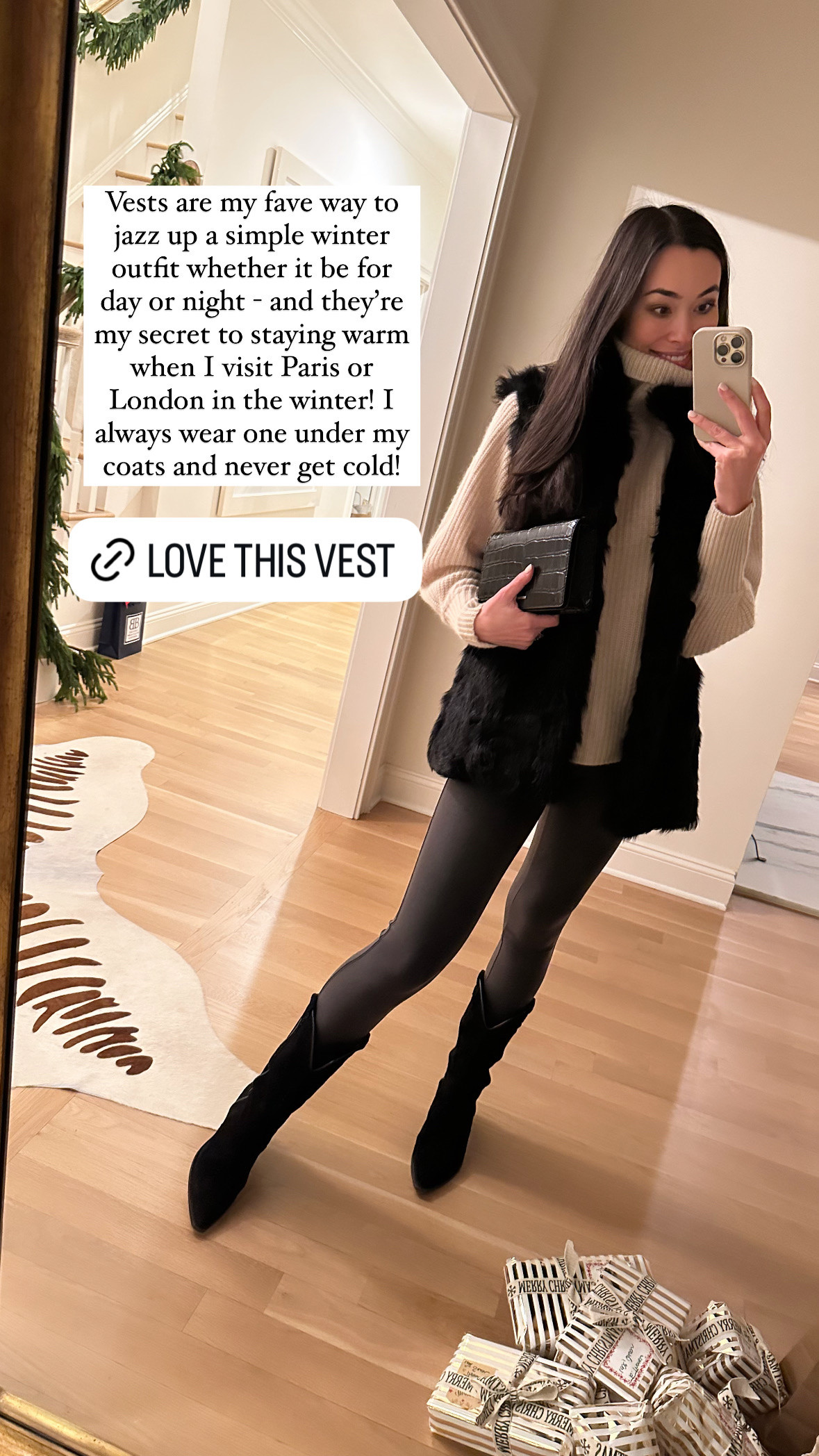Love a vest to dress up a simple outfit! Winter outfit, leggings, boots. 

#LTKSeasonal #LTKWorkwear #LTKShoeCrush