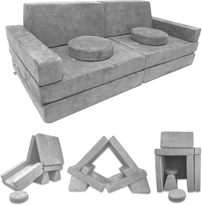 Mod Blox 10 Piece Soft Modular Kids Play Couch for Boys and Girls｜Child Sectional Fort Building... | Amazon (US)