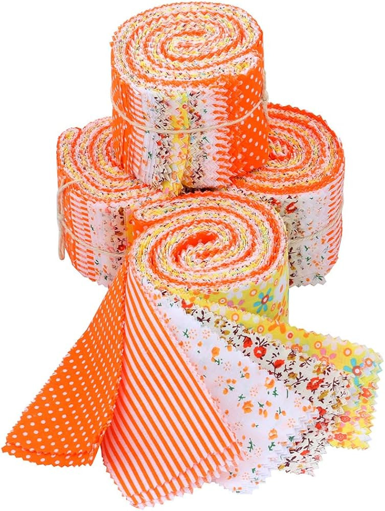 100% Cotton Bright Rainbow Jelly Roll Fabric 20 Pieces 2.4-inch Strips Quilting Fabric (Printing Yellow Series) | Amazon (US)
