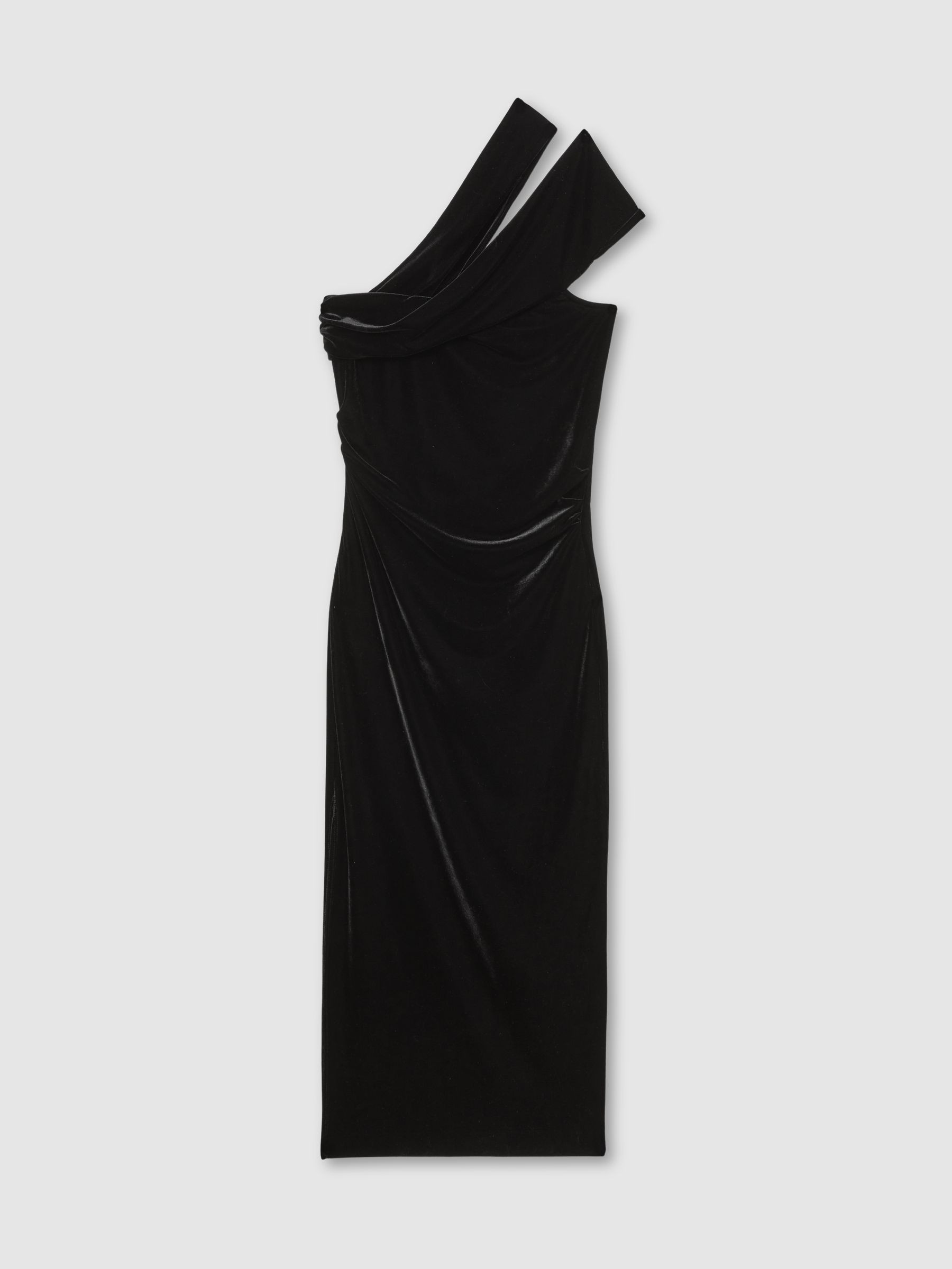 Reiss Velvet One-Shoulder Midi Dress in Black - REISS | Reiss UK