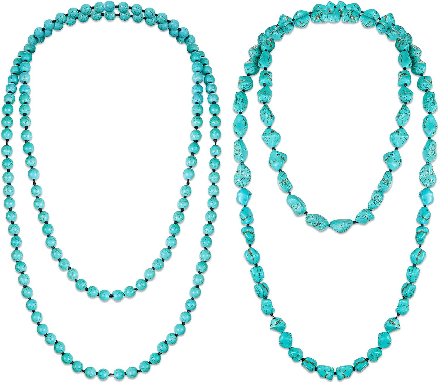 Henoyso 2 Pcs Turquoise Necklaces Women 47.5 Inch Long Beaded Necklace | Amazon (US)