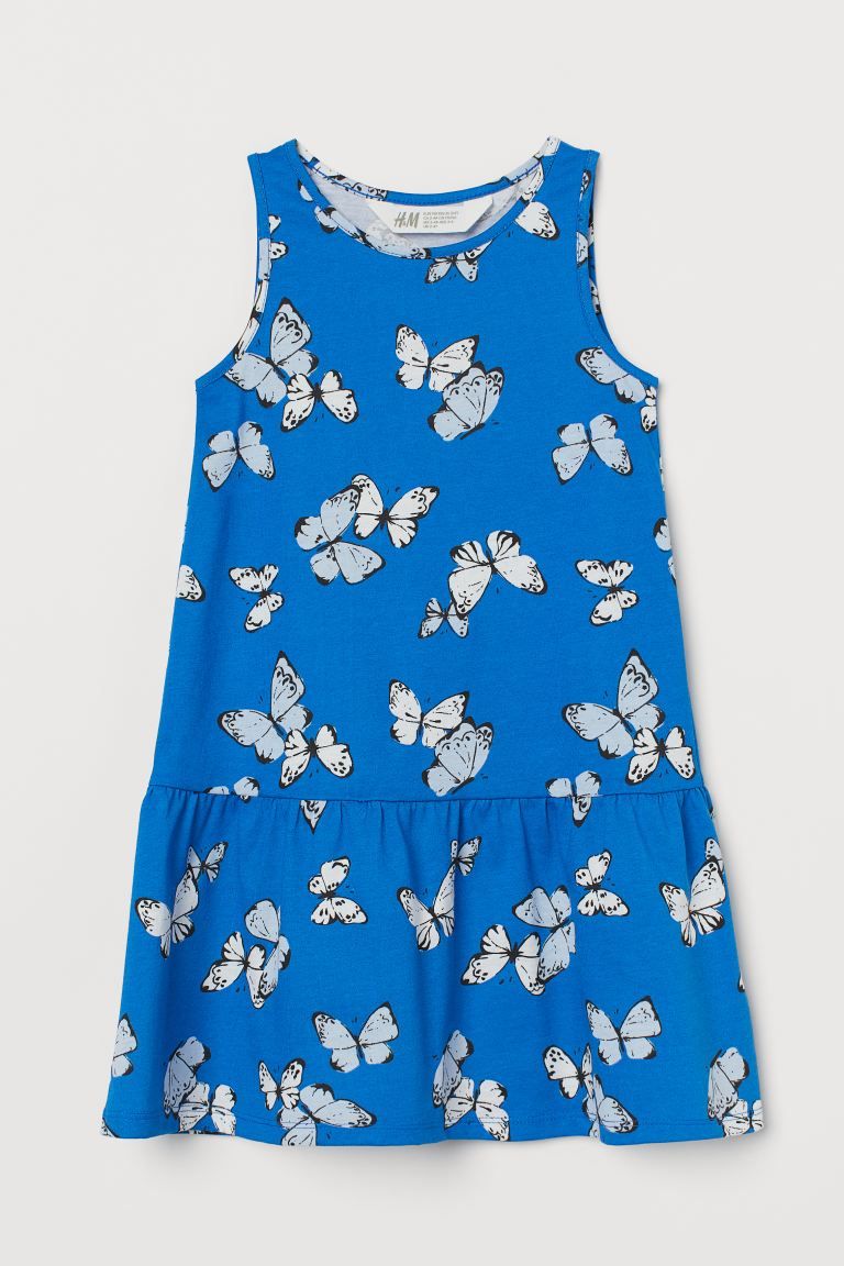 Sleeveless dress in cotton jersey with a printed pattern. Gathered seam at waist and flared skirt... | H&M (US + CA)