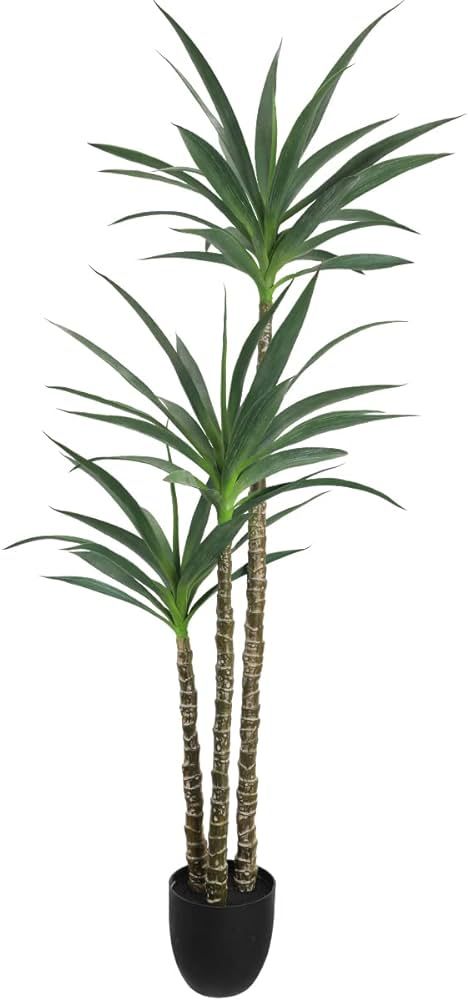 Artificial Tree Faux Agave Plant 5.3FT Fake Tree Dracaena Tree with 3 Heads in Potted Tall Silk T... | Amazon (US)