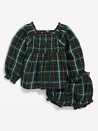 Long-Sleeve Smocked Plaid Top and Bloomers Set for Baby | Old Navy (US)