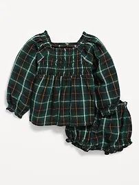 Long-Sleeve Smocked Plaid Top and Bloomers Set for Baby | Old Navy (US)