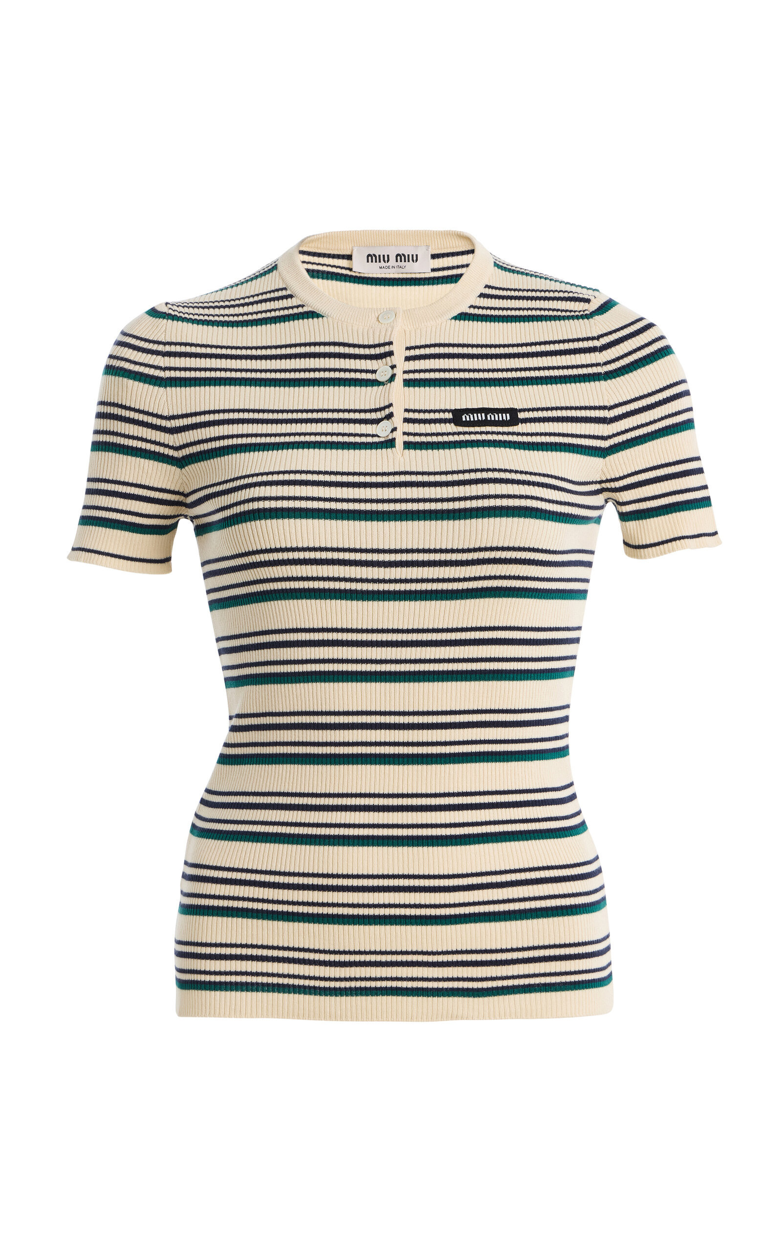 Miu Miu Striped Cotton Henley Top - Moda Operandi | Moda Operandi (Global)