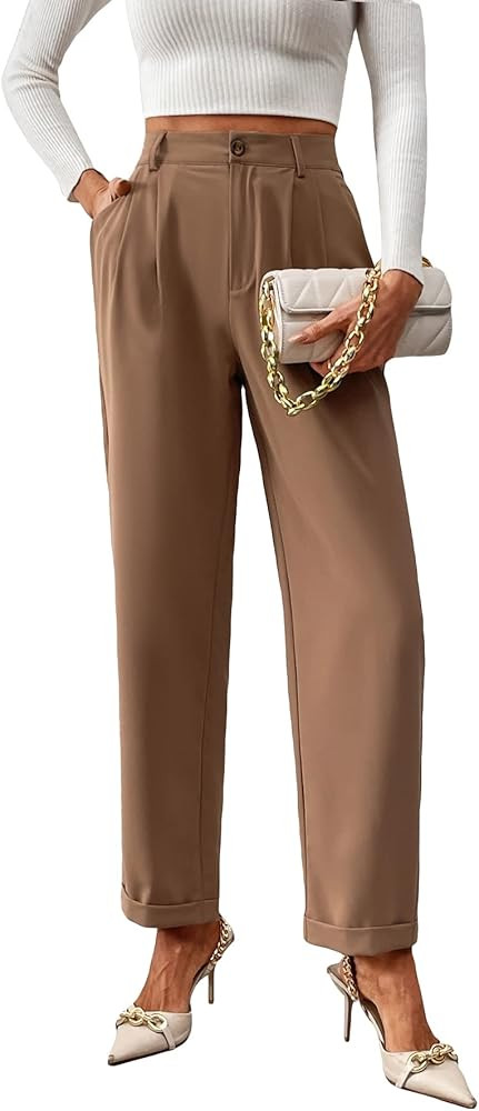 SweatyRocks Women's Elegant High Waist Solid Long Pants Office Trousers | Amazon (US)