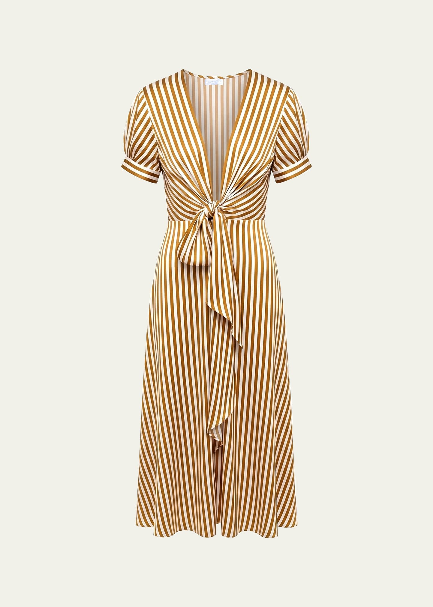 Silvia Tcherassi Zila Plunging Knot Striped Silk Midi Dress | Bergdorf Goodman