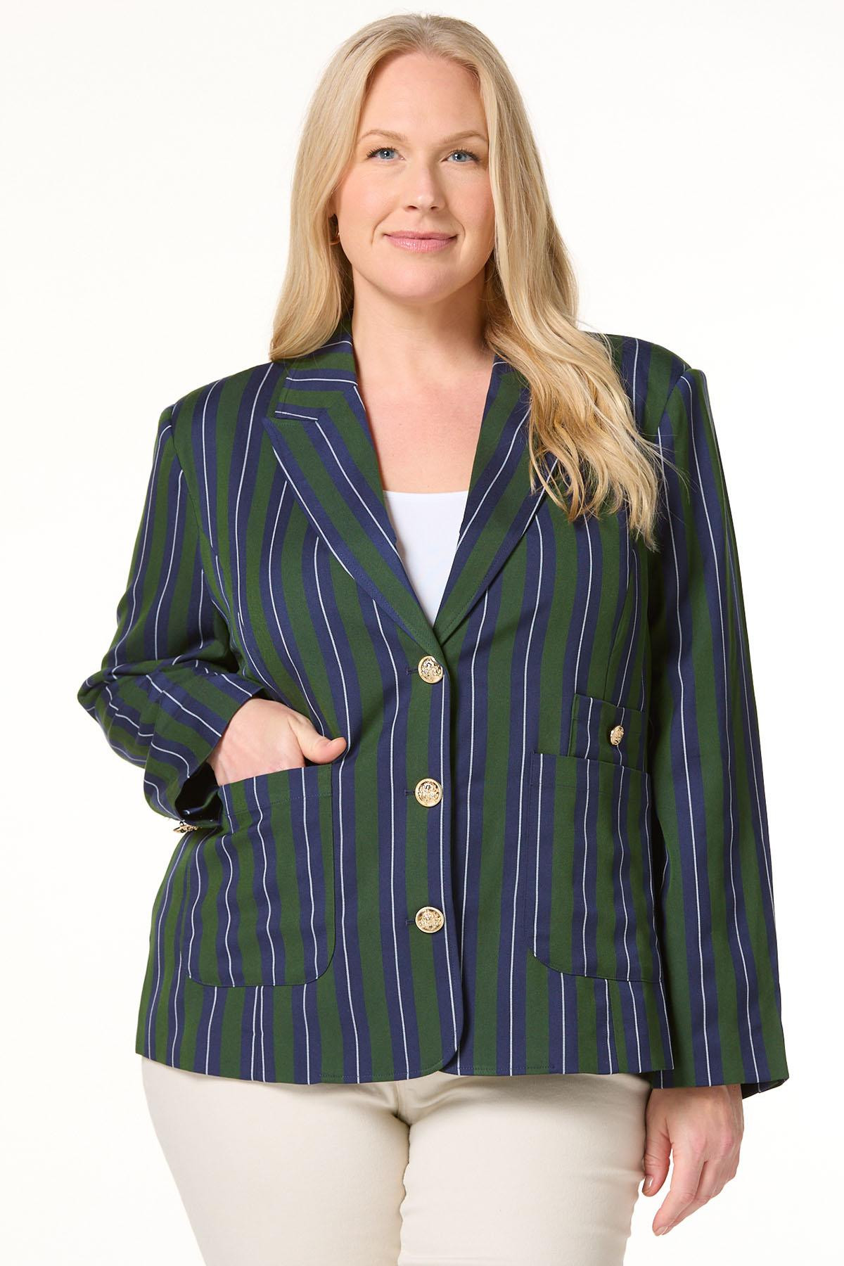 Plus Size Classic Preppy Stripe Blazer | Cato Fashions