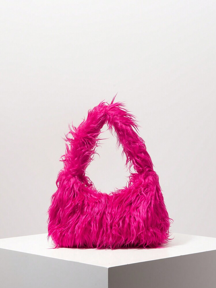 Solid Color Plush Candy-Colored Bag, Y2K Style Women's Shoulder Bag For Autumn, Girls' Vacation Travel Bag Cute Charming Clutch Bag For Winter, Hobo Bag, Plush Wallet Valentine's Day Edition New Arrival Women's Plush Bag | SHEIN
