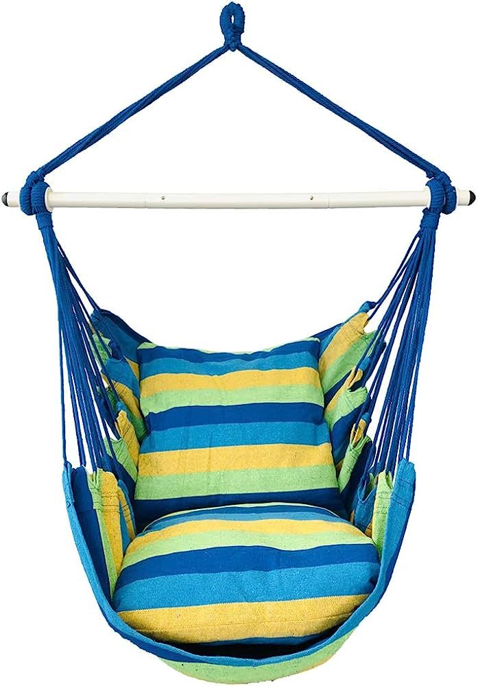 Highwild Hammock Chair Hanging Rope Swing - Max 500 Lbs - 2 Cushions Included - Steel Spreader Ba... | Amazon (US)