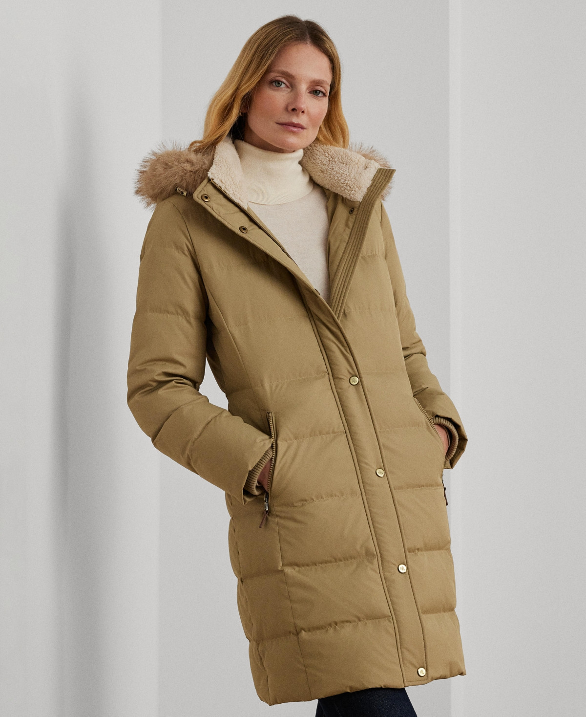 Lauren Ralph Lauren Women's Faux-Fur Hooded Puffer Coat - Camel | Macy's