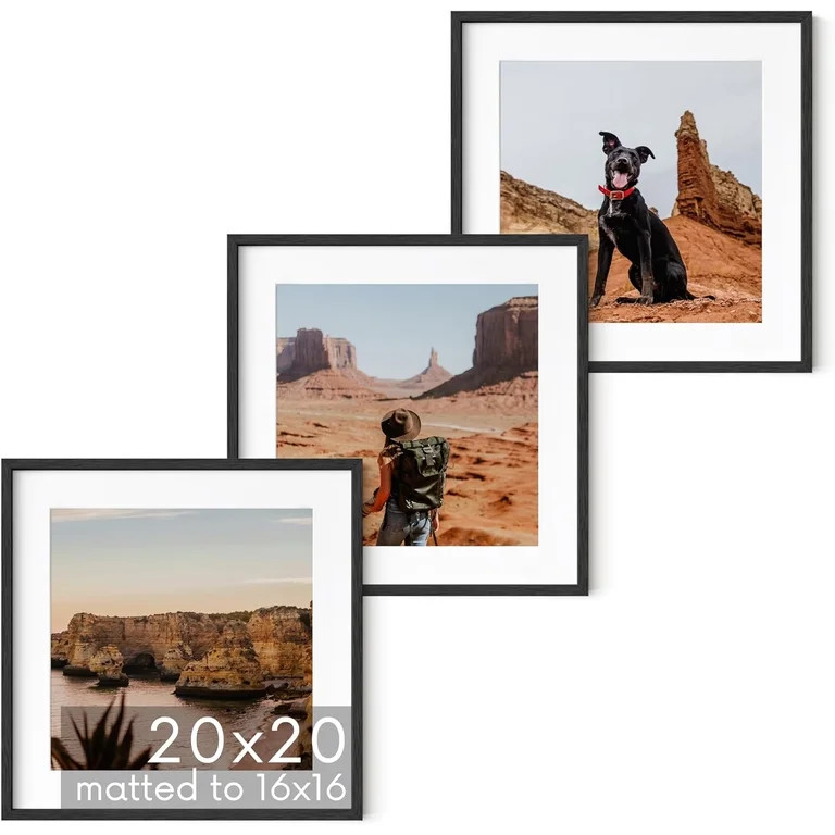 HAUS AND HUES Solid Oak Wood 20”x20” Picture Frames Matted to 16”x16” Set of 3 Piece Blac... | Walmart (US)