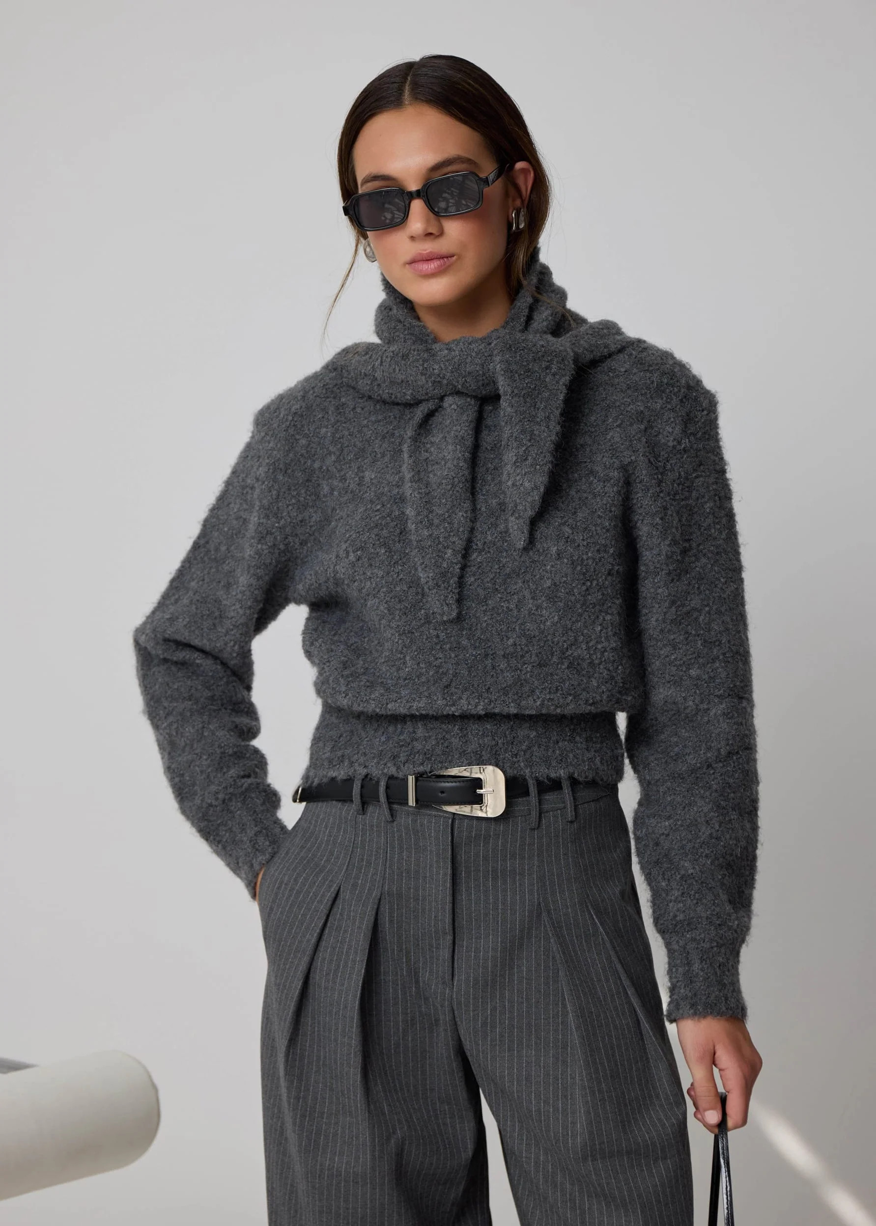 BOUCLÉ SCARF - DARK GREY | WAT The Brand