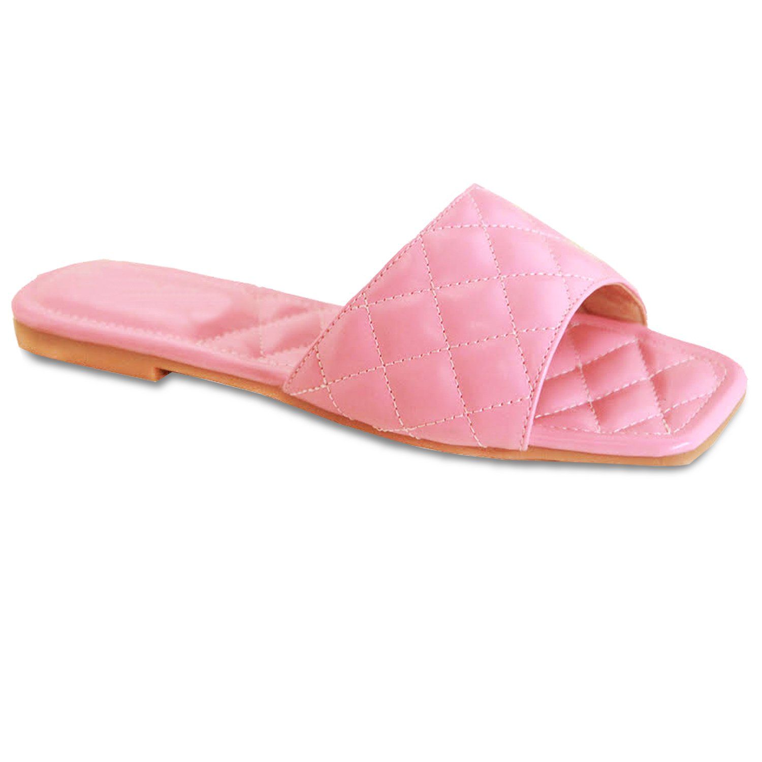 New Women's Braided Quilted Single Band Strap Flat Square Toe Open Slide Sandal (FREE SHIPPING) | Walmart (US)