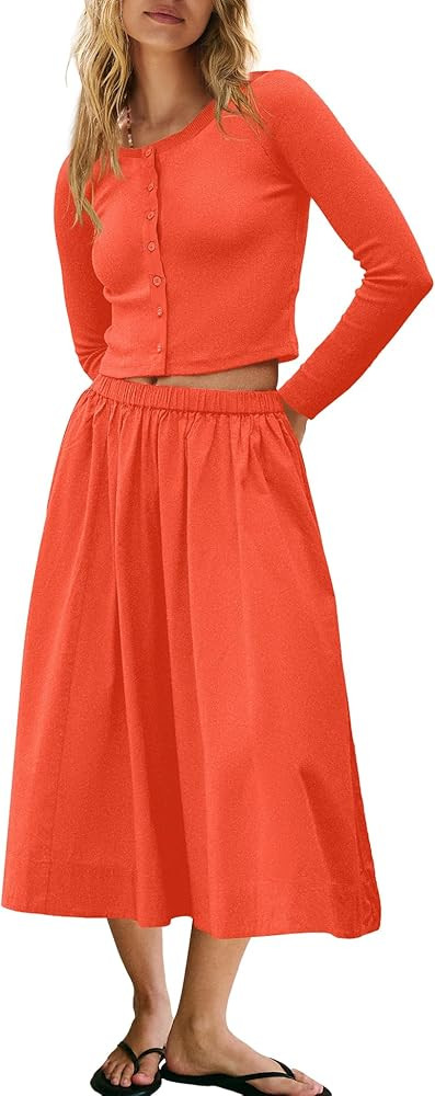 Panadila Womens 2 Piece Lounge Sets Matching Vacation Outfits Ribbed Button Down Cardigan and Ela... | Amazon (US)