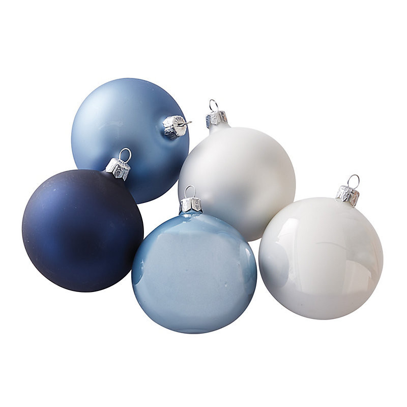 Glass Bauble Ornaments - Set of 12 - Blue & Cream - Ballard Designs | Ballard Designs, Inc.