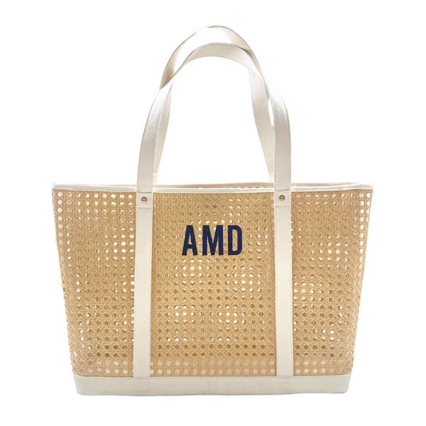 Embroidered Monogram Cane Tote | Sprinkled With Pink