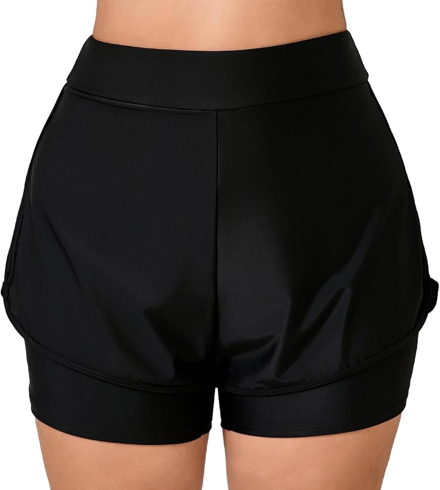 Halcurt Women's Plus Size High Waisted Swim Board Short with Boxer Liner Quick Dry Swimsuit Botto... | Amazon (US)