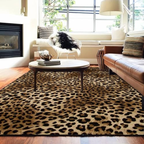 Aukib Leopard Rug 6x9 Washable Area Rug Soft Large Bedroom Rug Non Slip Living Room Rugs Leopard ... | Amazon (US)
