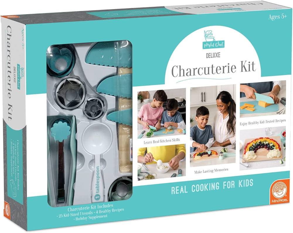 MindWare Playful Chef: Deluxe Charcuterie Kit – Real Kids Cooking Sets - 25 Kids Cooking Utensi... | Amazon (US)