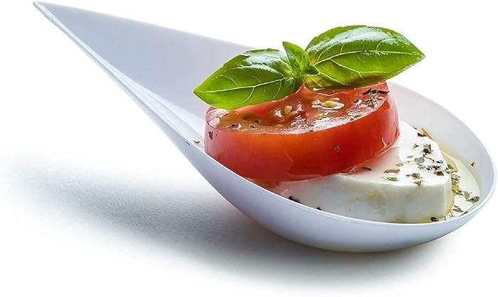 DLux 100 4-in Tear Drop Mini Appetizer Plates, Reusable White Plastic Spoons - Desserts and Appet... | Amazon (US)