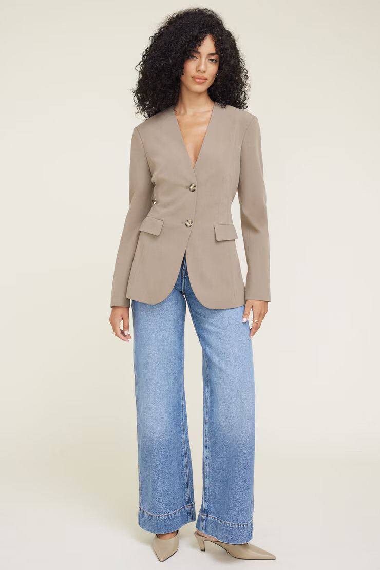 Cinched Collarless Blazer | Dynamite Clothing