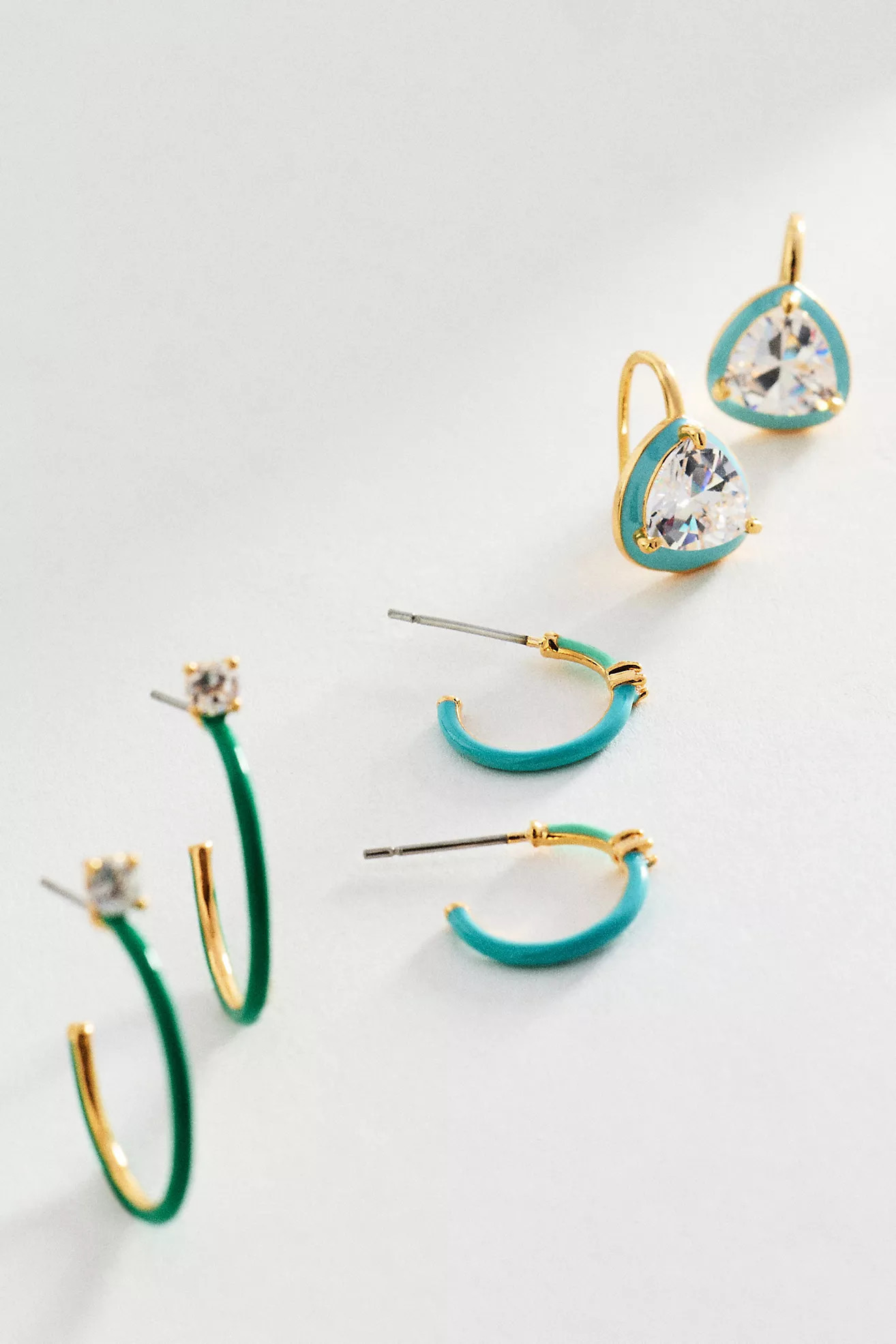 By Anthropologie Enamel Hoop & Crystal Drop Earrings, Set of 3 | Anthropologie (US)