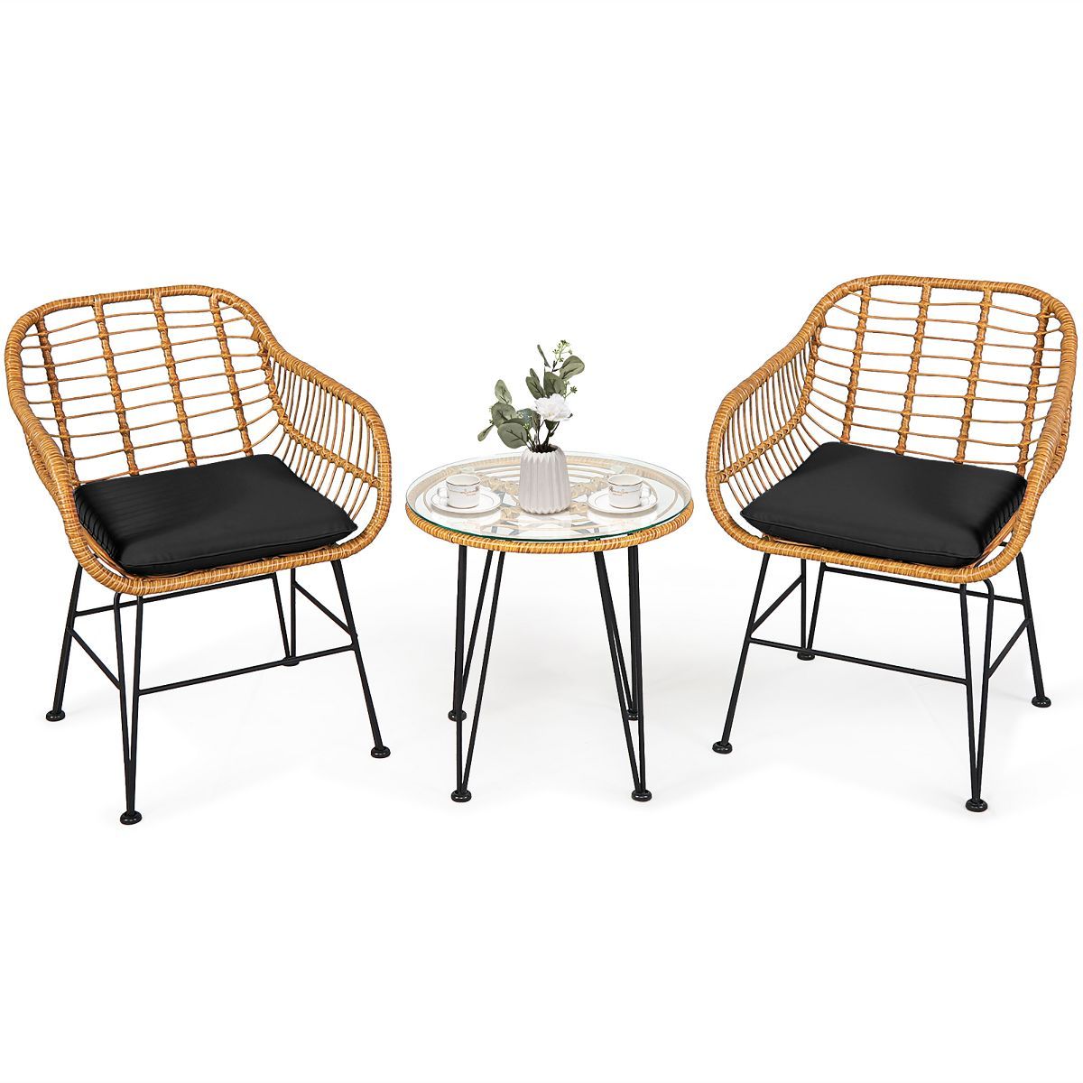 Costway 3PCS Patio Rattan Bistro Furniture Set Cushioned Chair Table | Target