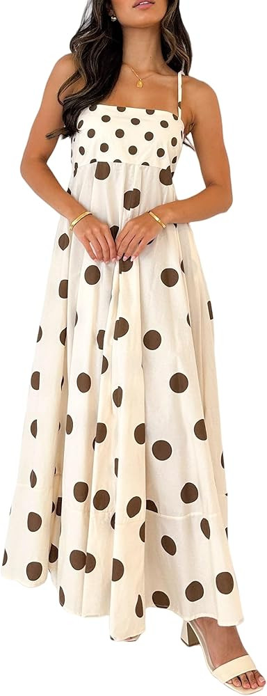 Seyumixi Women Polka Dot Striped Maxi Dress Spaghetti Strap A Line Smocked Long Dress Flowy Flora... | Amazon (US)