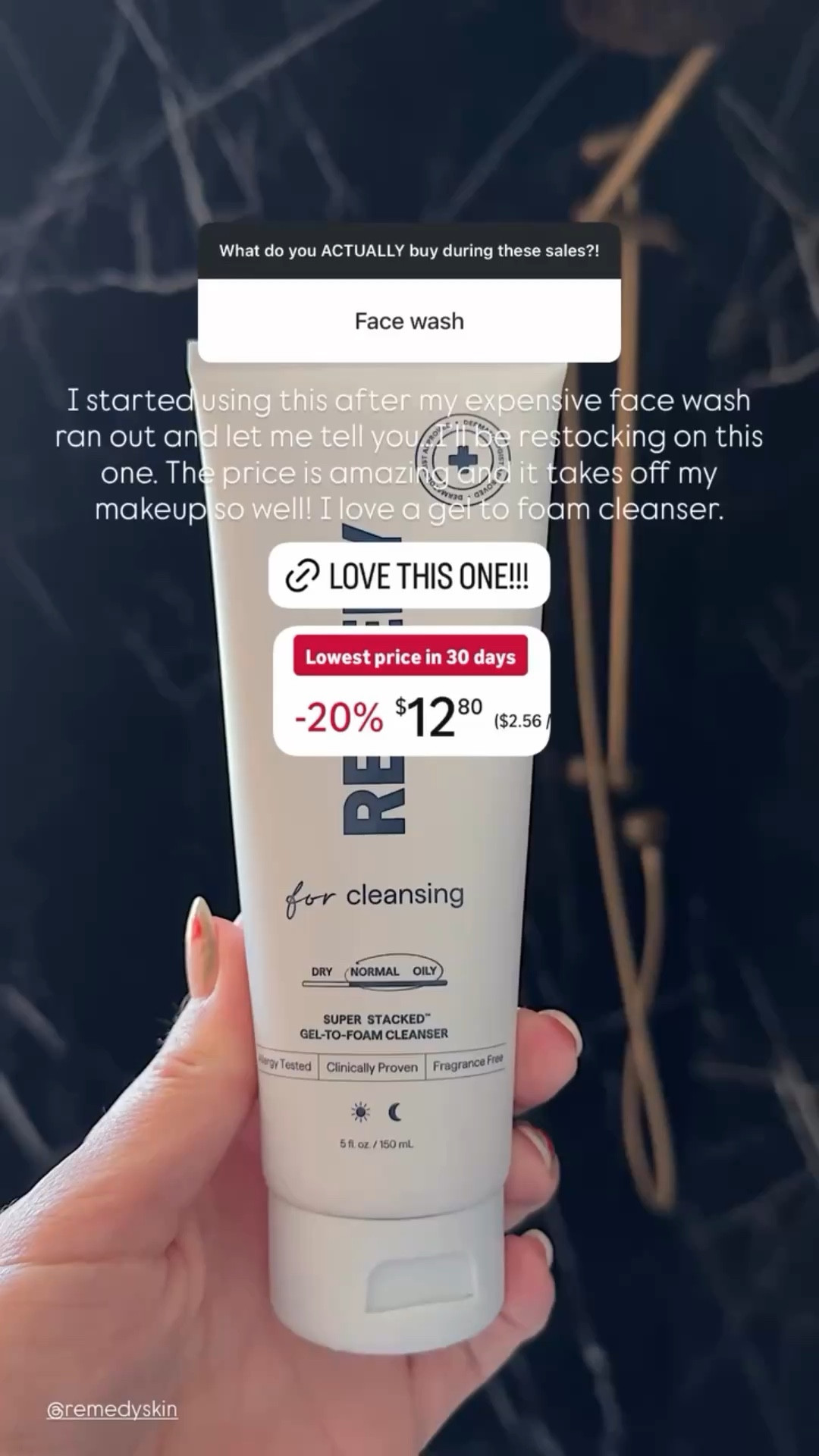 @remedyskin  I started using this after my expensive face wash ran out and let me tell you…I’ll be restocking on this one. The price is amazing and it takes off my makeup so well! I love a gel to foam cleanser.