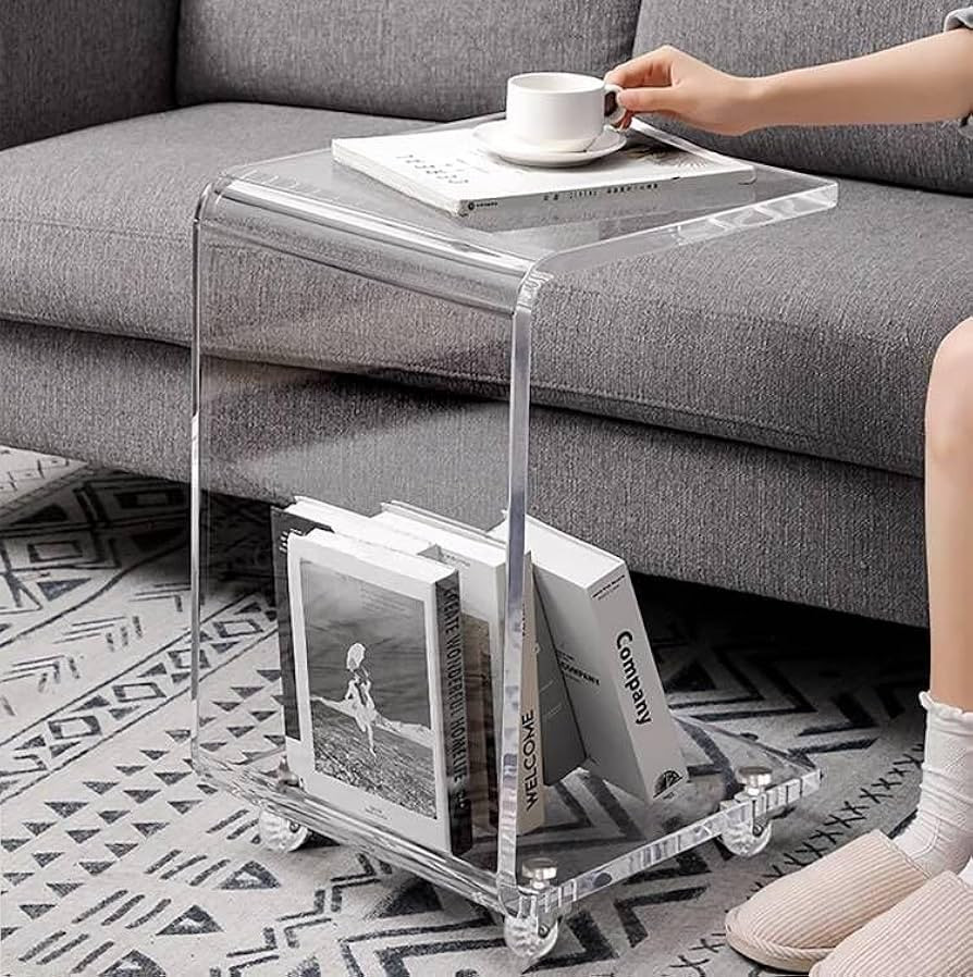 ONELUX Mobile C Shaped End Table,Acrylic Sofa Side Table, Snack Table On Wheels,Clear Rolling Tab... | Amazon (US)