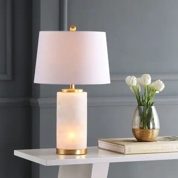 Versailles 25.5" Alabaster LED Table Lamp, White/Gold Leaf by JONATHAN Y - Bed Bath & Beyond - 35... | Bed Bath & Beyond