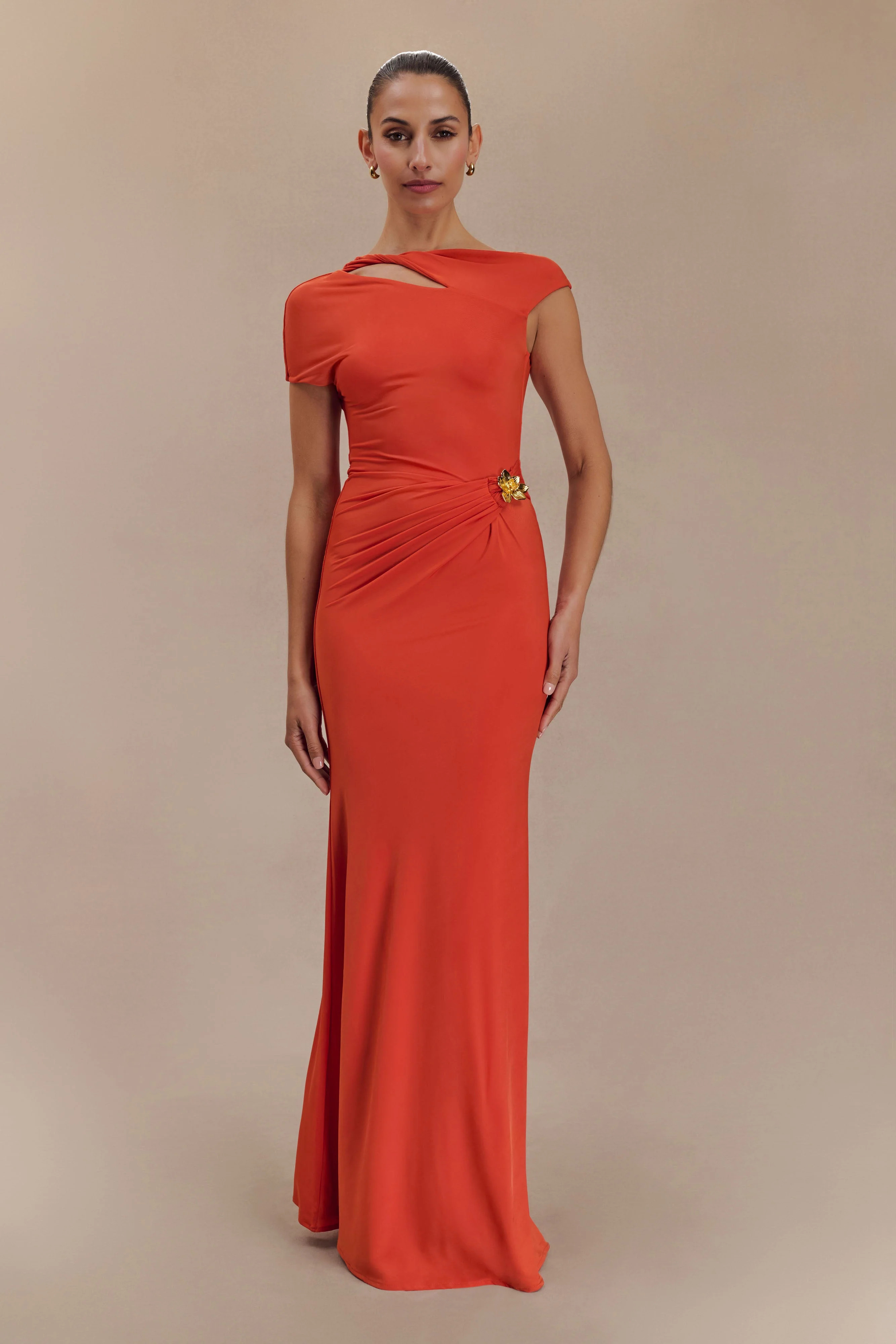 Slinky Maxi Dress With Hardware - Burnt Orange | MESHKI US