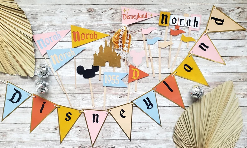 Boho Personalized Disneyland Pennant Flag Party Supplies Decoration Center Piece Table Snacks Occ... | Etsy (US)