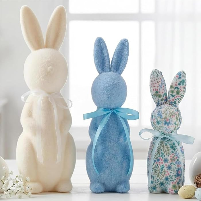 Wesiti 3 Pack Flocked Bunny Easter Decorations 9/10/13 Inch Flocked Bunny Figurines with Bow Tie ... | Amazon (US)