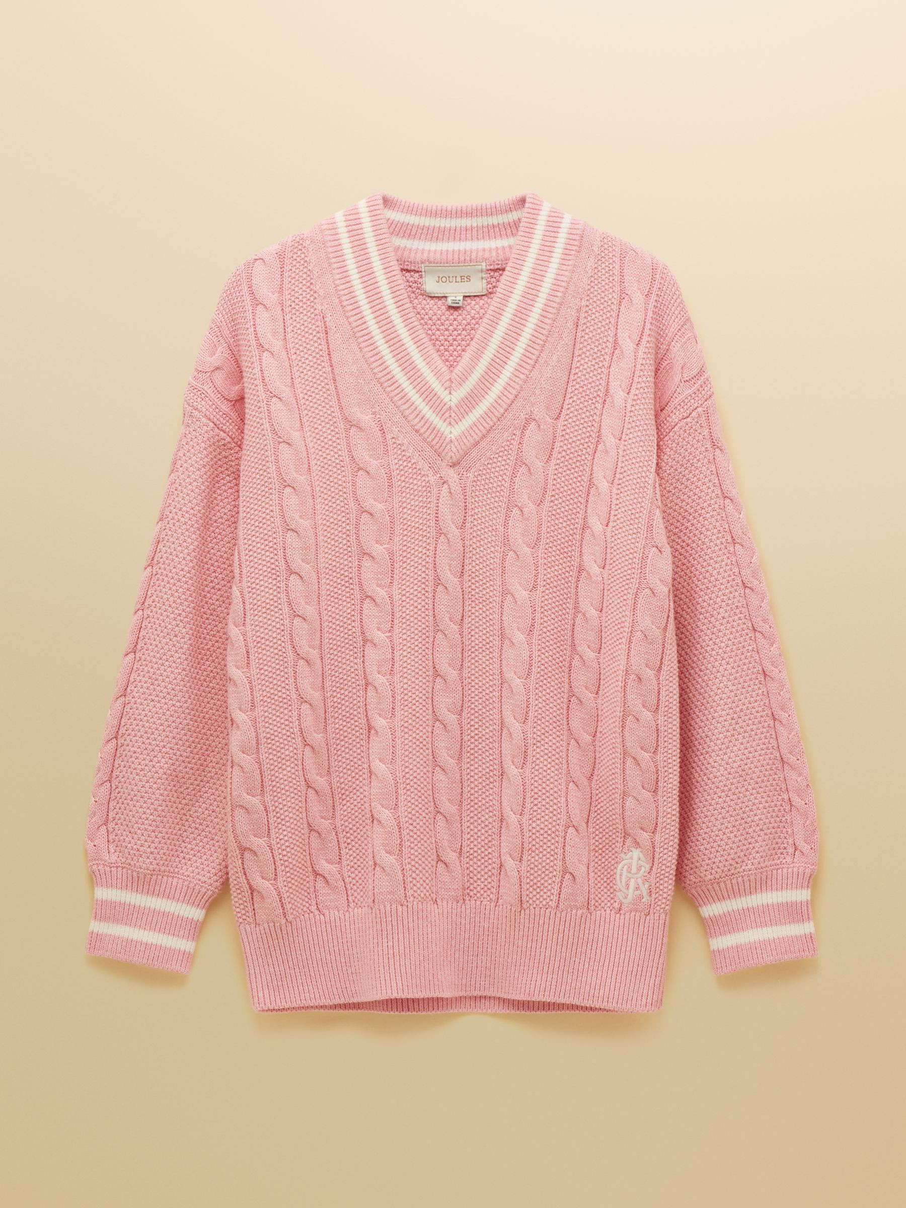 Pink Cable Knit Cricket Cotton Jumper | Joules | Joules
