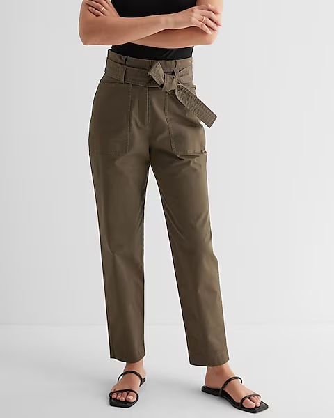 Super High Waisted Belted Paperbag Ankle Pant | Express