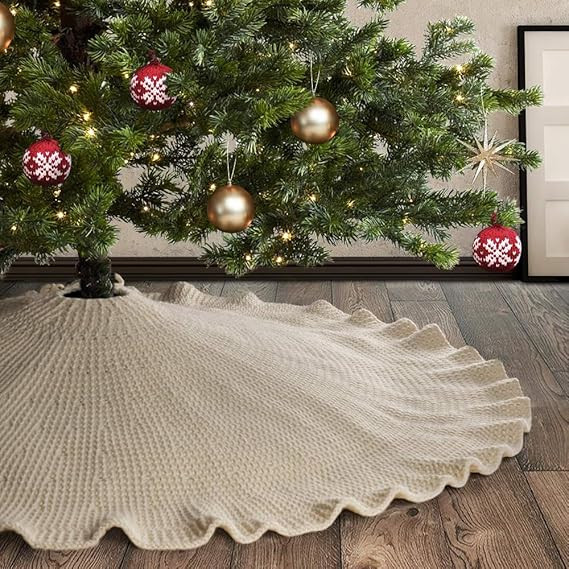Meriwoods Ruffled Knit Tree Skirt 48 Inch, Chunky Knitted Tree Collar for Country Rustic Christma... | Amazon (US)